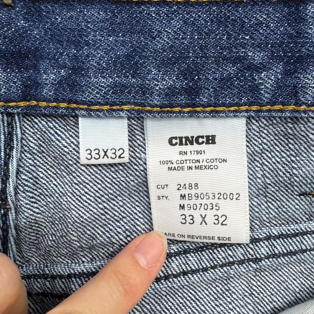 Cinch Jeans Men's 33x32 Blue Denim Medium Dark Wash Relaxed Fit Boot Cut Western - Picture 8 of 16